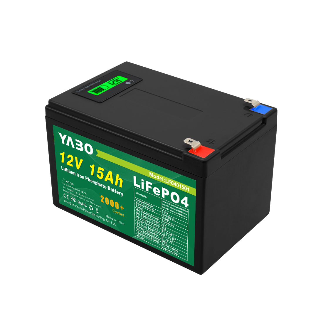 YABO 12V 15Ah LiFePO4 Batterij met Overontladingsbescherming voor Huisopslag